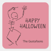 Sticker Carré Dancing Halloween Squelette - rose (Devant)