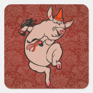Sticker Carré Dancing Pig Antique Cute Danseuse