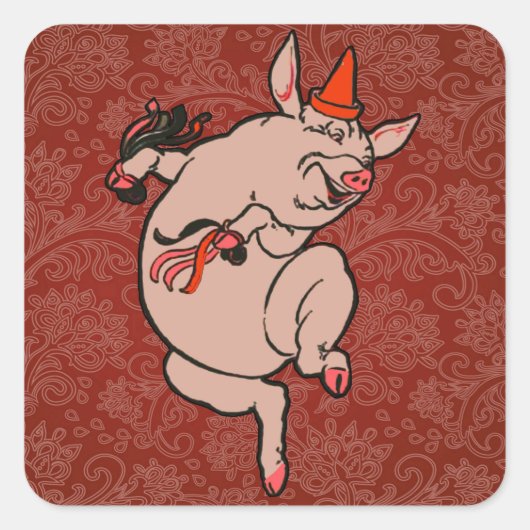Sticker Carré Dancing Pig Antique Cute Danseuse (Devant)