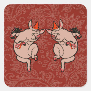 Sticker Carré Dancing Pig Antique Cute Danseuse