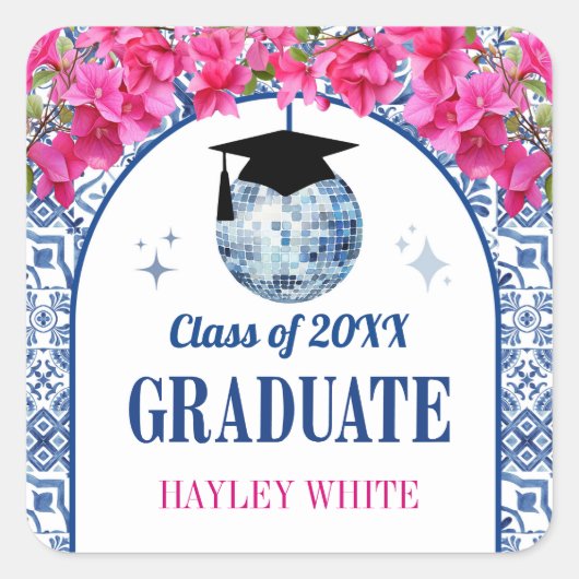 Sticker Carré Dancing Queen Disco Ball Graduation Party (Devant)