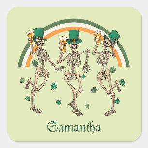 Sticker Carré Dancing Skeletons St Patrick