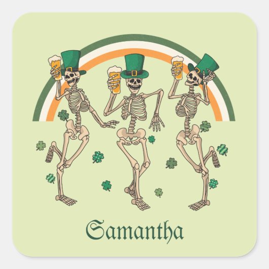 Sticker Carré Dancing Skeletons St Patrick (Devant)