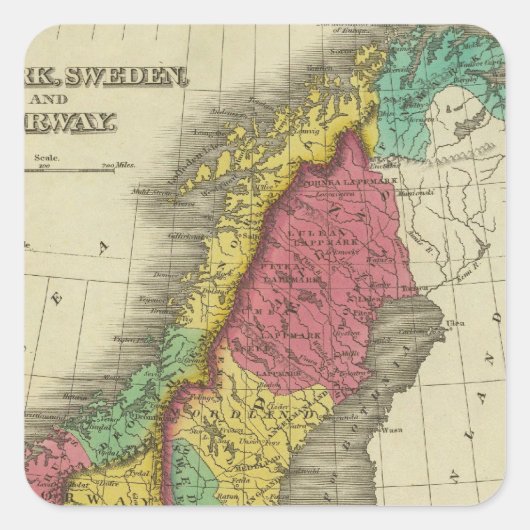 Sticker Carré Danemark, Suède Et Norvège (Devant)