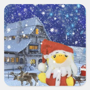 Sticker Carré Danny Duck en Père Noël au Pôle Nord
