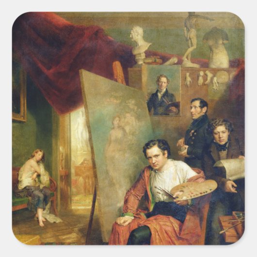 Sticker Carré Dans le studio du peintre, 1832 (Devant)