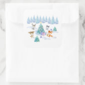 Sticker Carré Danse Animaux de forêt Noël Aquarelle (Sac)