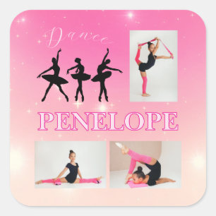 Sticker Carré Danse Ballet rose Gradient 3 Photo personnalisée