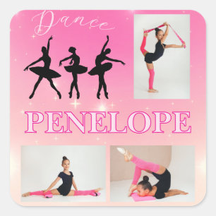 Sticker Carré Danse Ballet rose Gradient 3 Photo personnalisée