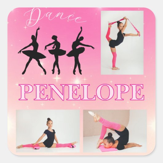 Sticker Carré Danse Ballet rose Gradient 3 Photo personnalisée (Devant)