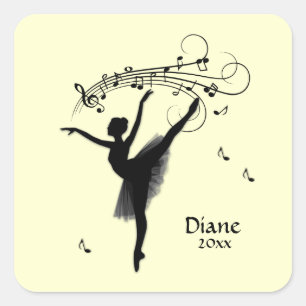 Sticker Carré Danse Extraordinaire Ballerina avec musique Jaune
