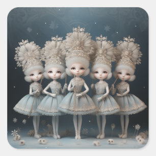 Sticker Carré Danseurs Flocon de Neige de la Mode du Ballet Cass