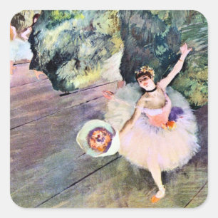 Sticker Carré Danseuse avec un bouquet de fleurs par Edgar Degas
