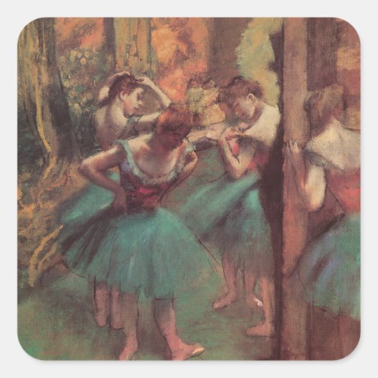 Sticker Carré Danseuses, Rose et Vert d'Edgar Degas (Devant)