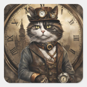 Sticker Carré Dapper Steampunk Calico Cat