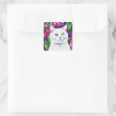 Sticker Carré d'aquarelle blanc chat (Sac)