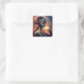 Sticker Carré Dark Alien Princess Poses With Fiery Background (Sac)