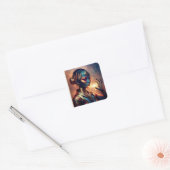 Sticker Carré Dark Alien Princess Poses With Fiery Background (Enveloppe)