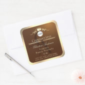 Sticker Carré Dark Brown Product Label Gold Frame Logo Monogram (Enveloppe)