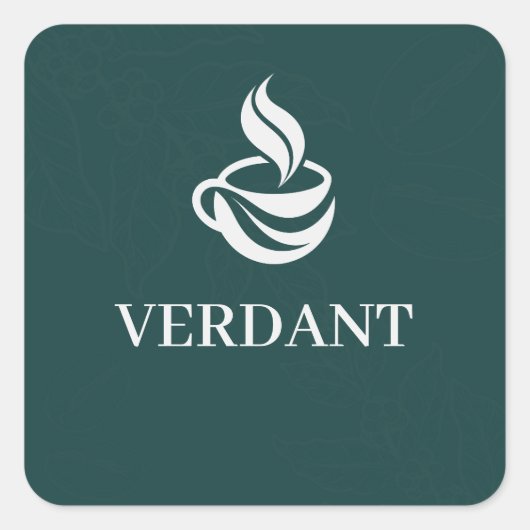 Sticker Carré Dark Green Custom Logo Cafe Packaging Square Decal (Devant)