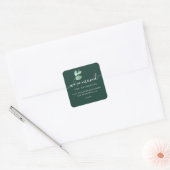 Sticker Carré Dark Green Eucalyptus We’ve Moved New Address (Enveloppe)