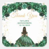 Sticker Carré Dark Green Princess Quinceañera Thank You (Devant)
