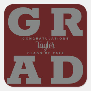 Sticker Carré Dark Maroon Gris Gras Graduation Party