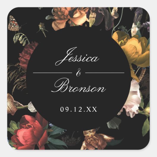 Sticker Carré Dark Moody Romantic Floral Néerlandais Mariage (Devant)