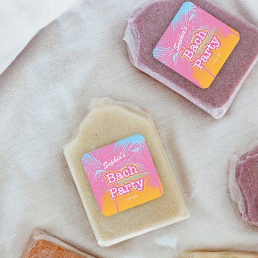 Sticker Carré Date de la fête de plage rose