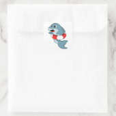 Sticker Carré Dauphin à la natation avec anneau de natation (Sac)