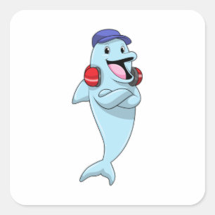 Sticker Carré Dauphin à l'écoute de la musique