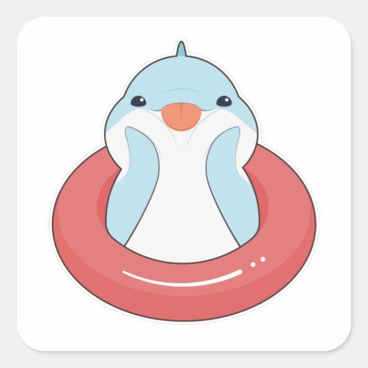 Sticker Carré Dauphin avec anneau de natation (Devant)