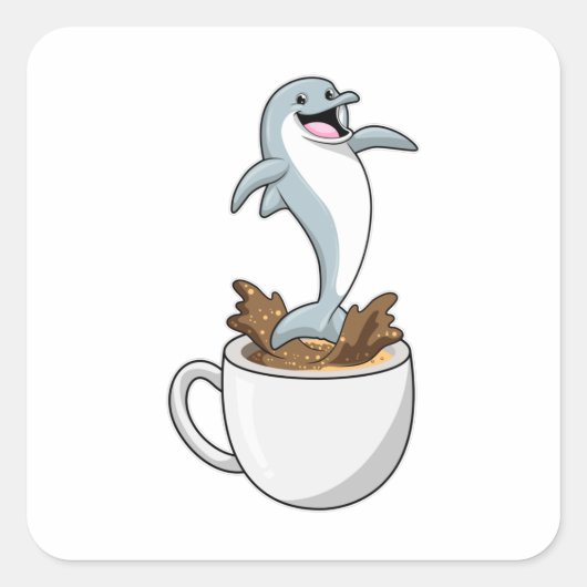 Sticker Carré Dauphin avec la coupe de café (Devant)