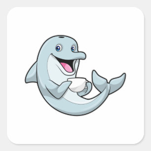 Sticker Carré Dauphin avec la coupe de café