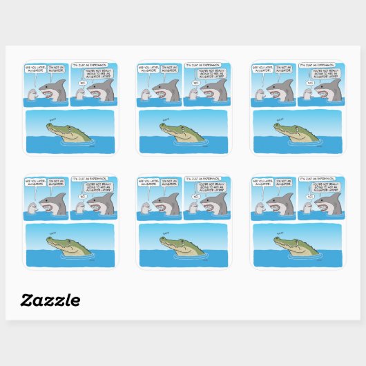 Sticker Carré Dauphin drôle, requin et alligator triste  (Feuille)