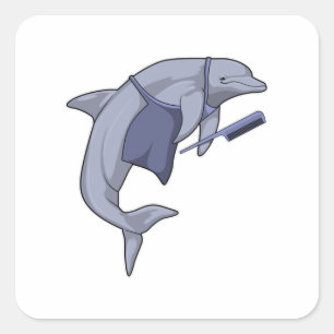 Sticker Carré Dauphin en coiffeur avec peigne