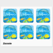 Sticker Carré Dauphin Jaune Tang Poisson Tropical (Feuille)