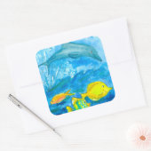 Sticker Carré Dauphin Jaune Tang Poisson Tropical (Enveloppe)