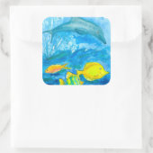 Sticker Carré Dauphin Jaune Tang Poisson Tropical (Sac)