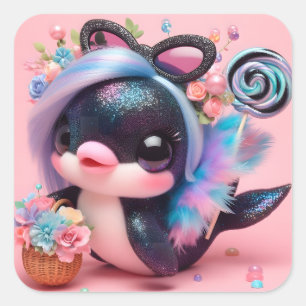 Sticker Carré Dauphin mignon