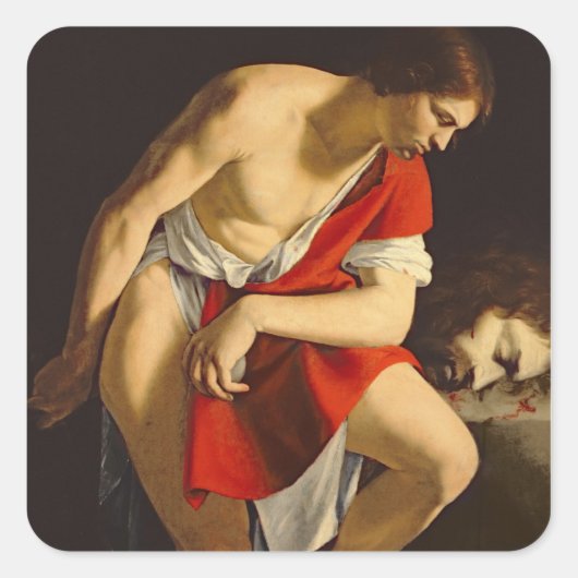 Sticker Carré David contemple la tête de Goliath (Devant)