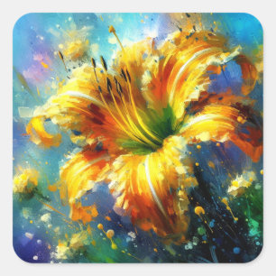 Sticker Carré Daylilies Daylilies Fleur Jaune Impresionniste Tur