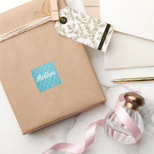 Sticker Carré Dazzling Believe Light Blue and Silver À damiers