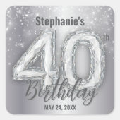 Sticker Carré  Dazzling Silver Sparkling Diamond 40th Birthday  (Devant)
