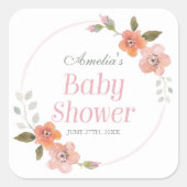 Sticker Carré de Baby shower rose floral (Devant)
