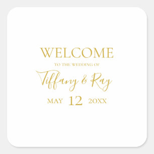Sticker Carré de bienvenue Mariage or simple et él