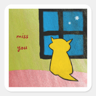 Sticker Carré de chat Miss You Baby