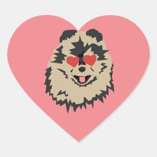 Sticker Carré de coeur de Chien Pomeranian Valenti (Devant)
