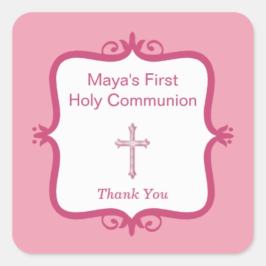 Sticker Carré de communion rose (Devant)
