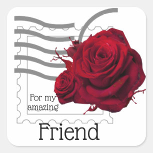 Sticker Carré de design Rose rouge